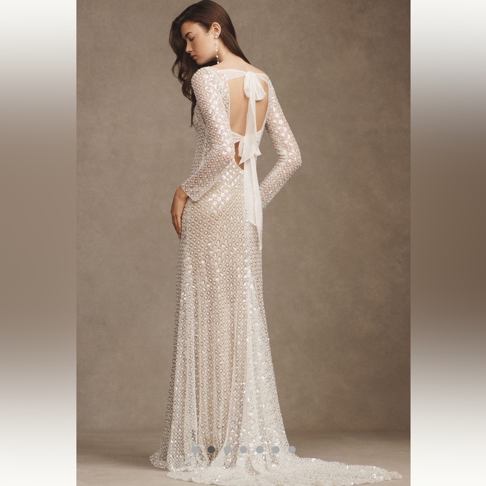 Watters Mia Long-Sleeve Sheath Gown - Picture 3 of 11